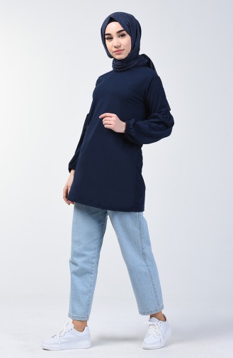 Balloon Sleeve Basic Tunic 5811-12 Navy Blue 5811-12