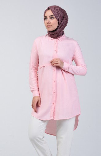 Düğme Detaylı Tunik 1605-01 Pembe