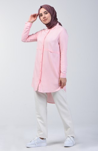 Düğme Detaylı Tunik 1605-01 Pembe