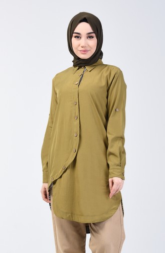 Button Detailed Tencel Tunic 4701-03 Oil Green 4701-03