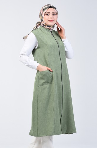 Plus Size Long Vest with Pockets 2106-02 Almond Green 2106-02