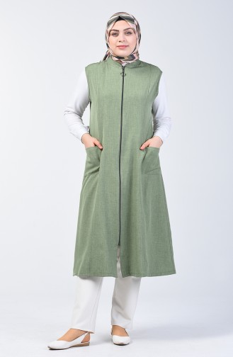Plus Size Long Vest with Pockets 2106-02 Almond Green 2106-02