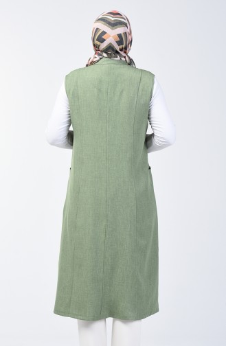 Plus Size Long Vest with Pockets 2106-02 Almond Green 2106-02