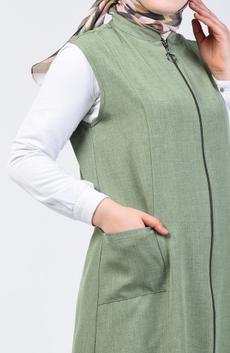 Plus Size Long Vest with Pockets 2106-02 Almond Green 2106-02