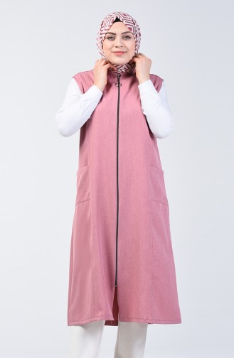 Long Gilet Sans Manches Avec Poche Grande Taille 2106-03 Rose Pâle 2106-03