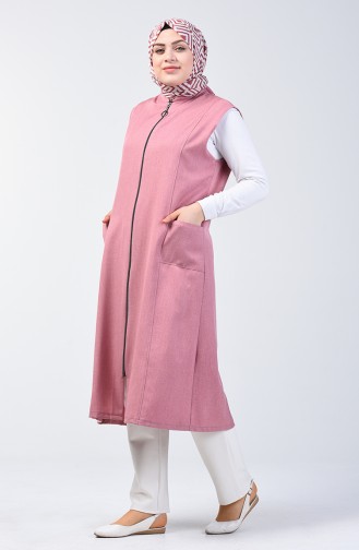 Long Gilet Sans Manches Avec Poche Grande Taille 2106-03 Rose Pâle 2106-03