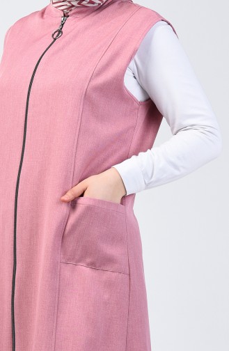 Long Gilet Sans Manches Avec Poche Grande Taille 2106-03 Rose Pâle 2106-03