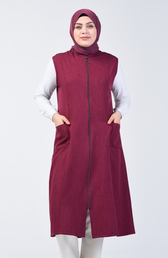 Plus Size Long Vest with Pockets 2106-04 Damson 2106-04