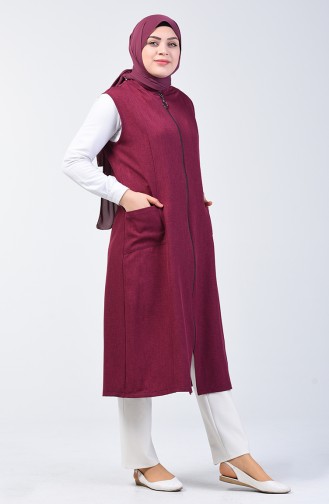 Long Gilet Sans Manches Avec Poche Grande Taille 2106-04 Plum 2106-04