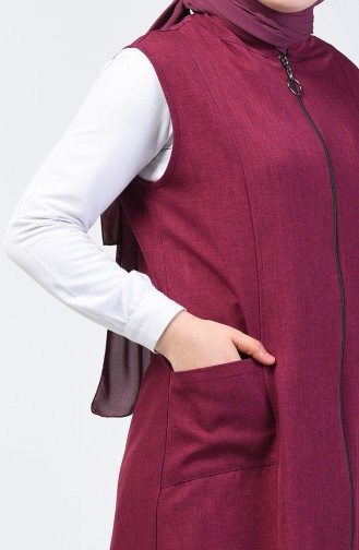 Long Gilet Sans Manches Avec Poche Grande Taille 2106-04 Plum 2106-04