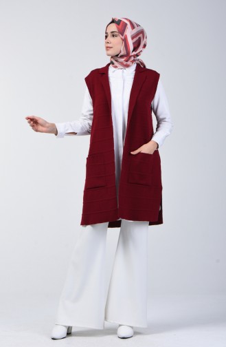 Gilet Tricot Sans Manches à Poche 4205-05 Bordeaux 4205-05