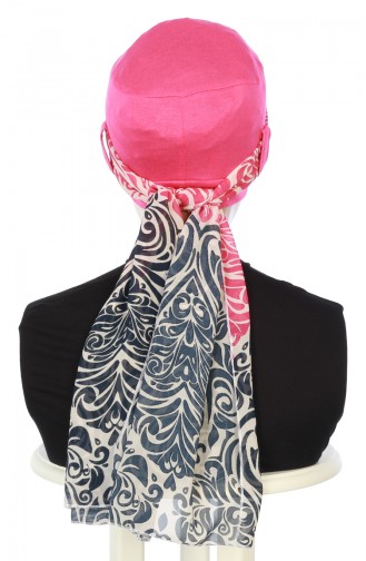 Gekämmter Bonnet mit Chiffon Schal  B0036-10-1 Fuchsia Fuchsia 0036-10-1