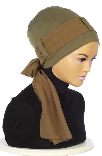 Bonnet Peigné avec Châle en Mousseline B0036-13-17 Khaki 0036-13-17