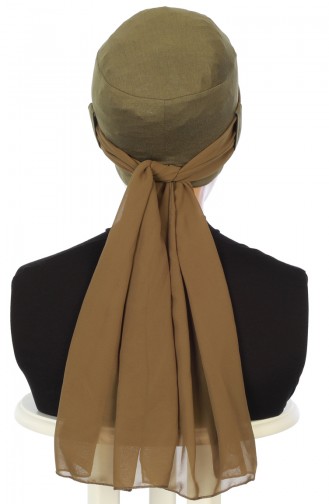 Gekämmter Bonnet mit Chiffon Schal  B0036-13-17 Khaki 0036-13-17