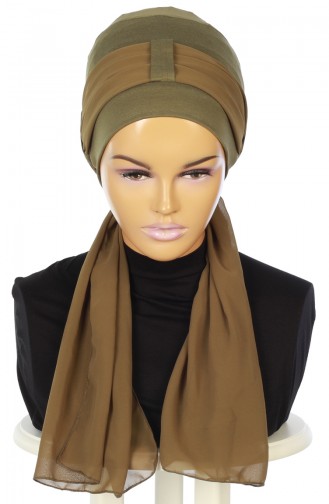 Chiffon Shawl Combed Bonnet B0036-13-17 Khaki 0036-13-17