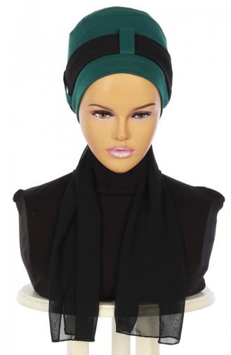 Chiffon Shawl Combed Bonnet B0036-14-14 Green Black 0036-14-14