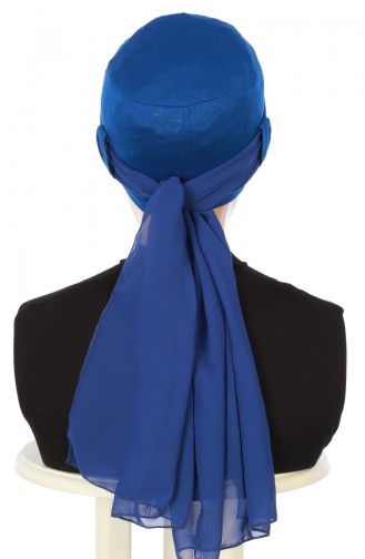 Bonnet Peigné avec Châle en Mousseline B0036-4-16 Bleu Roi 0036-4-16