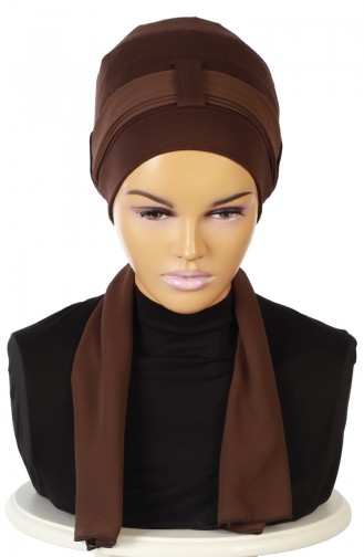 Chiffon Shawl Combed Bonnet B0036-5-6 Brown 0036-5-6