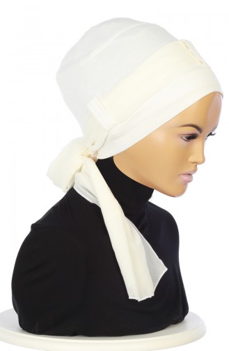 Gekämmter Bonnet mit Chiffon Schal    B0036-8-22 Creme 0036-8-22