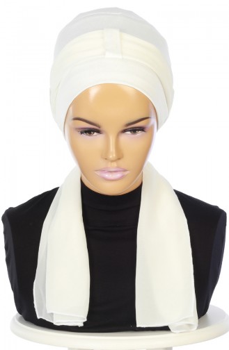 Gekämmter Bonnet mit Chiffon Schal    B0036-8-22 Creme 0036-8-22