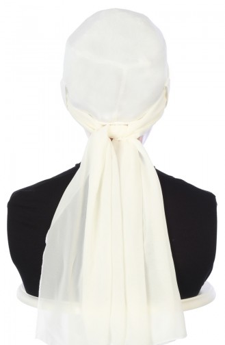 Gekämmter Bonnet mit Chiffon Schal    B0036-8-22 Creme 0036-8-22