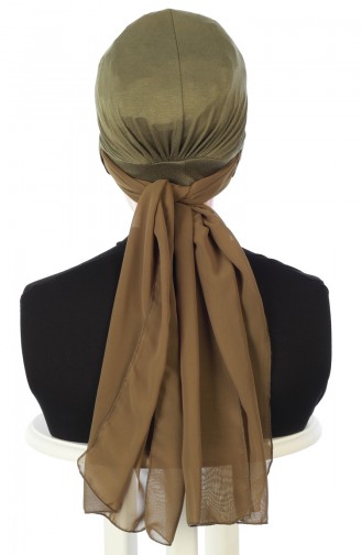 Bonnet Peigné avec Châle en Mousseline B0038-13-17 Khaki 0038-13-17