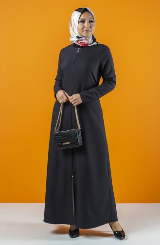 Abaya à Fermeture Avec Ceinture 2138-02 Noir 2138-02