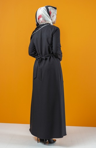 Abaya à Fermeture Avec Ceinture 2138-02 Noir 2138-02