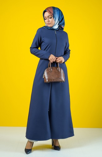 Abaya à Fermeture Avec Ceinture  2138-03 Bleu Marine 2138-03