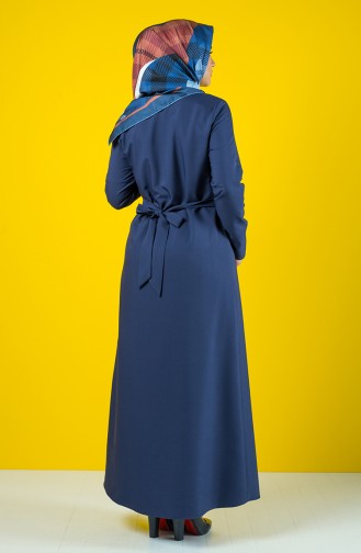 Abaya à Fermeture Avec Ceinture  2138-03 Bleu Marine 2138-03