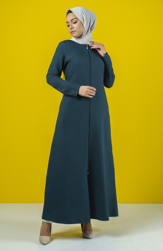 Abaya à Fermeture Avec Ceinture 2138-04  Vert émeraude 2138-04