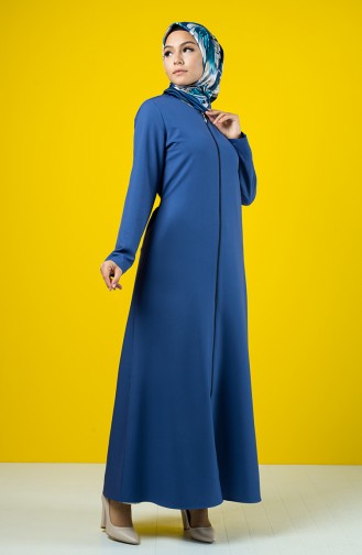 Abaya à Fermeture Avec Ceinture 2138-05 İndigo 2138-05