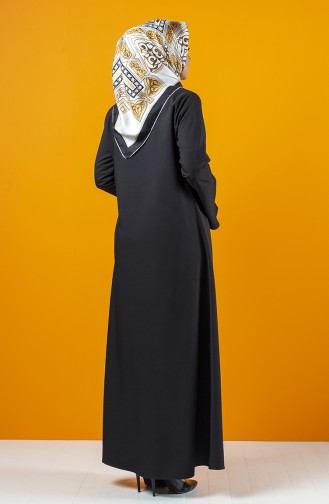 Abaya à Fermeture Manches Volantes 2139-01 Noir 2139-01