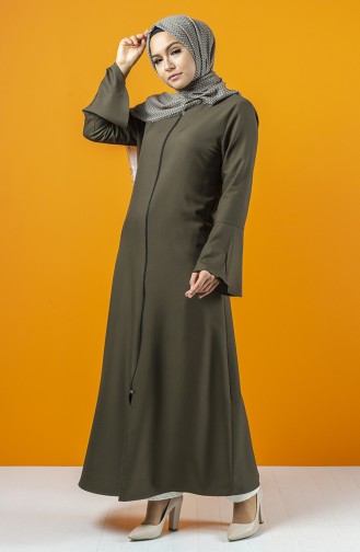 Abaya à Fermeture Manches Volantes 2139-02 Khaki 2139-02