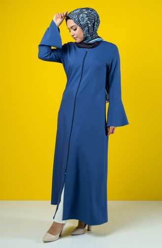 Abaya à Fermeture Manches Volantes 2139-05 İndigo 2139-05