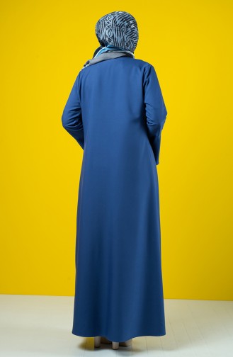 Abaya à Fermeture Manches Volantes 2139-05 İndigo 2139-05