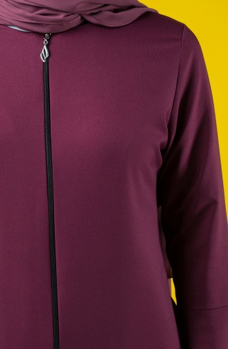 Abaya à Fermeture Manches Volantes 2139-06 Plum 2139-06