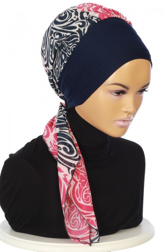 Turban Prêt HT0065-1-1 Bleu Marine Fuchsia 0065-1-1