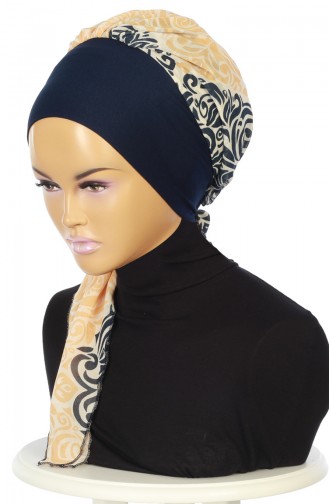 Turban Prêt HT0065-1-S Bleu Marine Jaune 0065-1-S