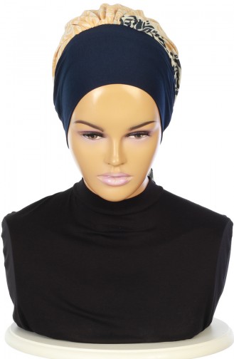 Turban Prêt HT0065-1-S Bleu Marine Jaune 0065-1-S