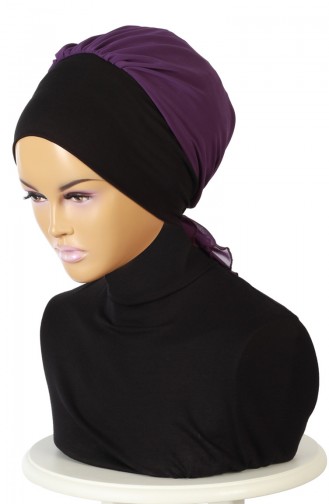 Turban Prêt HT0065-6-20 Noir Pourpre 0065-6-20