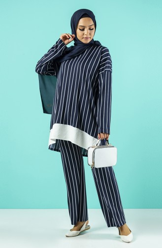 Striped Tunic Trousers Double Suit 8115-01 Navy Blue 8115-01