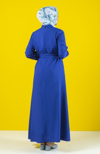 Kolu Lastikli Kuşaklı Elbise 10143-03 Saks