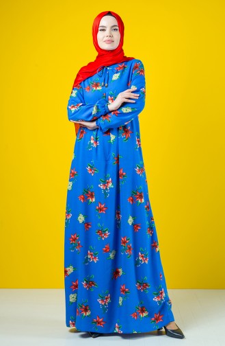 فستان فيسكوز مطوي بطية A أزرق 8207E-01