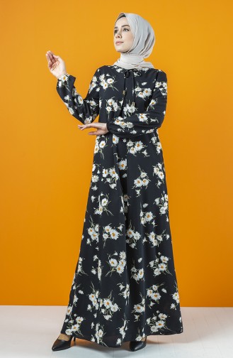 A Plisee Kleid aus Viskose 8207L-01 Schwarz Naturfarbe 8207L-01
