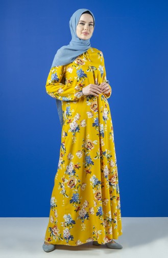 فستان فيسكوز مطوي بطية A خردلي 8209-01