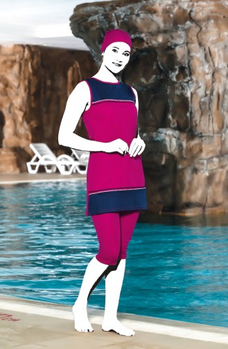 Striped Pool Swimsuit 0123-03 Fuchsia 0123-03