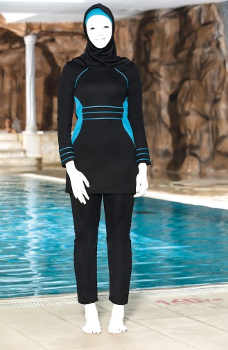 Plus Size Striped Islamic Swimsuit 0308-01 Black 0308-01