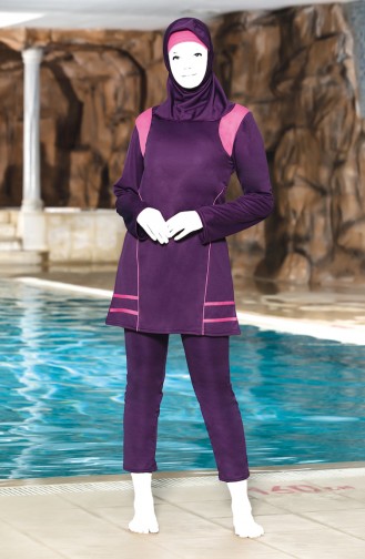 Plus Size Topped Islamic Swimsuit 0309-02 Purple 0309-02