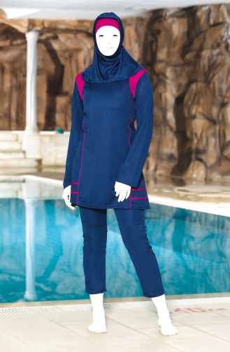 Plus Size Topped Islamic Swimsuit 0309-03 Navy Blue 0309-03